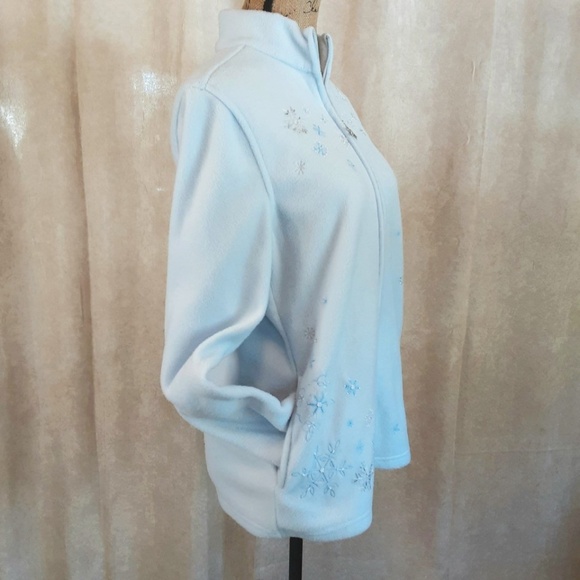 Bobbie Brooks Powder Blue Winter Snowflake Front Zip Fleece Jacket Sz M - Picture 4 of 13